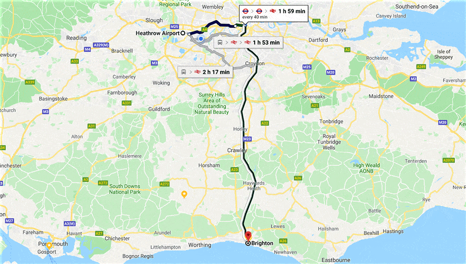 travel from brighton to heathrow airport